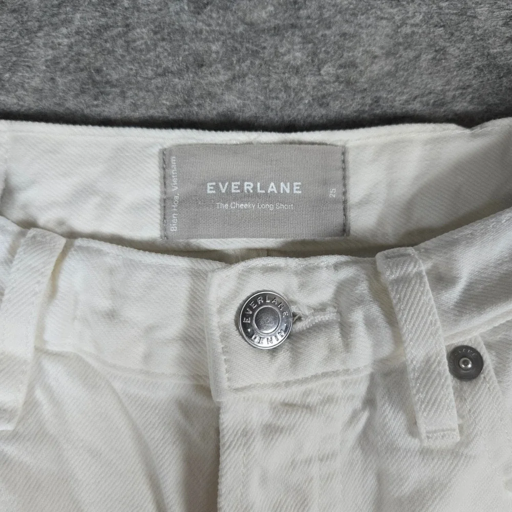 Everlane Womens White The Cheeky Long Short Denim Cutoff Shorts 25